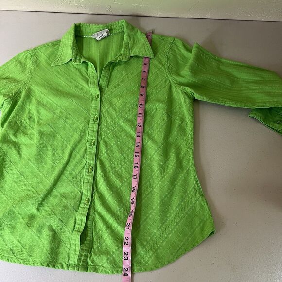 Faded Glory Button Down Shirt Womens Medium Lime Green 3/4 Sleeve Y2k Textured - Picture 4 of 10